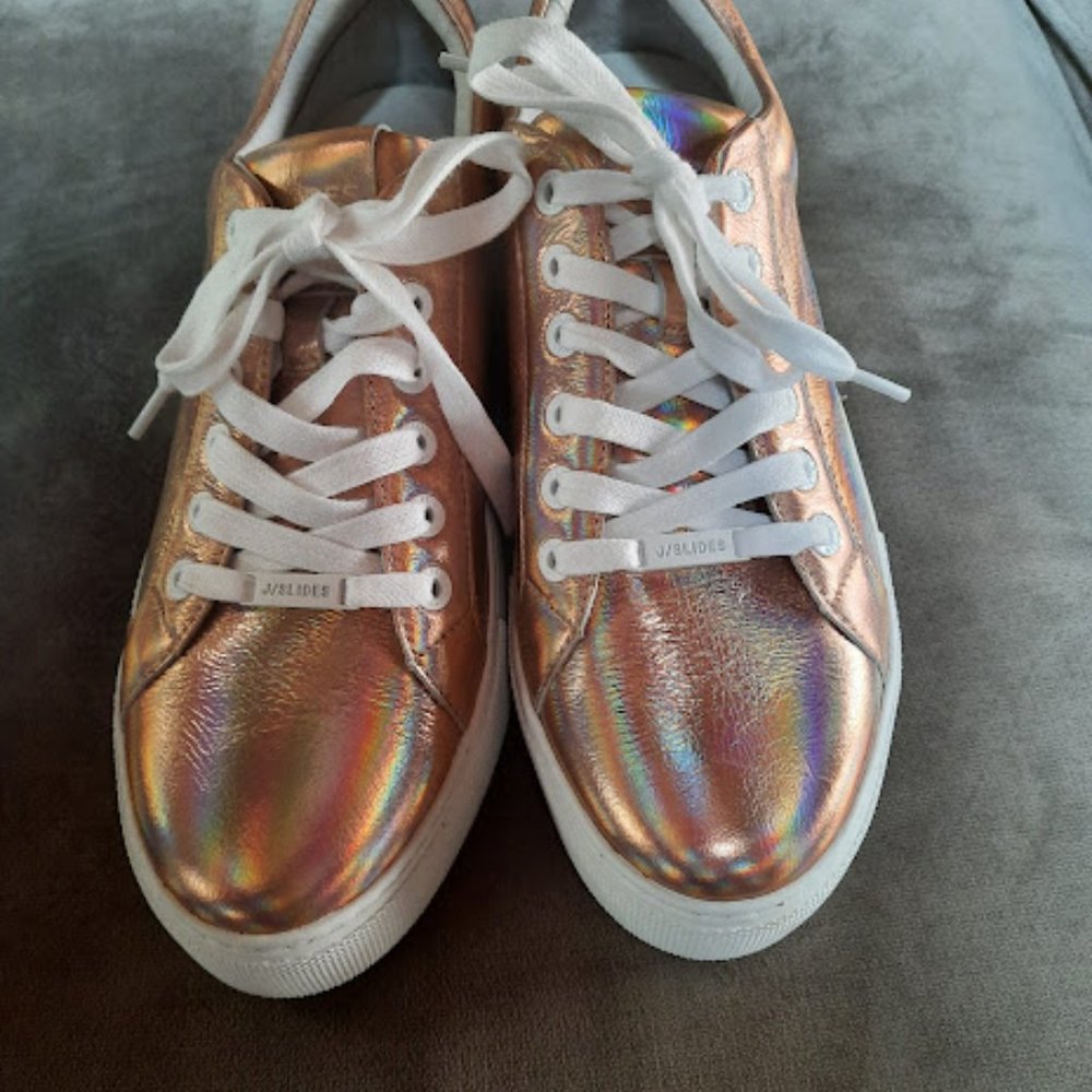 J/Slides Rose Gold Metallic Platform Sneakers Sz 8 - image 2